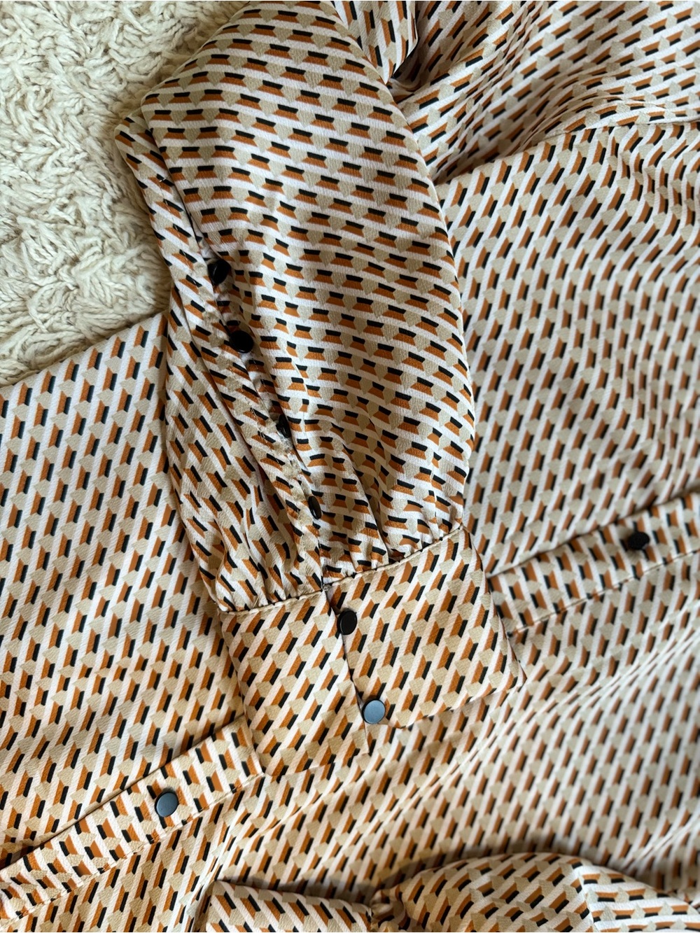 Zara Cream and Brown Geometric Button-Up Blouse - Picture 3 of 5